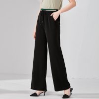 欧昵雪夏季坠感阔腿裤直筒系带高腰休闲裤女显瘦洋气垂感长裤