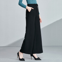 欧昵雪韩版通勤黑色高腰显瘦垂感阔腿裤女直筒长裤