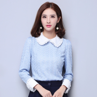 秋装女装甜美气质显瘦娃娃领长袖套头蕾丝衫打底衫上衣