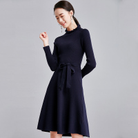 欧昵雪秋冬气质淑女时尚ol系带针织连衣裙修身显瘦百搭打底裙子