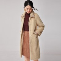 欧昵雪秋冬季小香风翻领宽松夹棉大衣女中长款毛绒绒外套