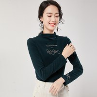 欧昵雪秋冬季半高领套头字母绣花修身打底毛针织衫女上衣