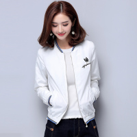 欧昵雪休闲时尚运动白色棒球服衫女立领短款长袖短外套