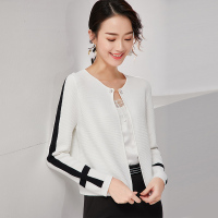 欧昵雪黑白拼接时尚休闲毛衣短外套女长袖针织开衫