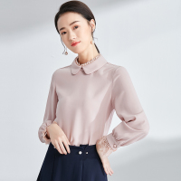 欧昵雪蕾丝拼接甜美可爱娃娃领套头衬衫女长袖上衣