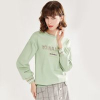 欧昵雪韩版字母绣花圆领套头宽松卫衣女短款长袖上衣