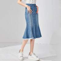 欧昵雪修身显瘦高腰包臀鱼尾牛仔裙女半身裙气质中裙