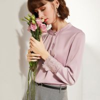 欧昵雪立领拼接绣花长袖口衬衣女设计感小众衬衫上衣