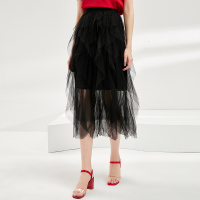 欧昵雪夏季松紧高腰网纱半身裙女显瘦蓬蓬裙超仙中长裙子