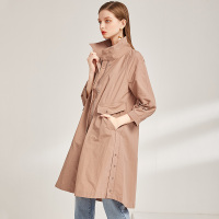 欧昵雪英伦风翻领显瘦中长款风衣女九分袖薄款外套