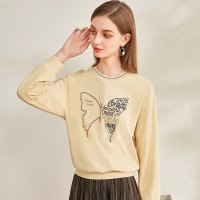 欧昵雪休闲圆领字母蝴蝶绣花宽松遮肚卫衣女长袖上衣