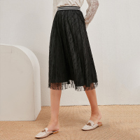欧昵雪气质高腰显瘦蕾丝半身裙女中长款网纱百褶裙