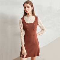 欧昵雪圆领无袖针织背心裙女收腰毛衣连衣裙
