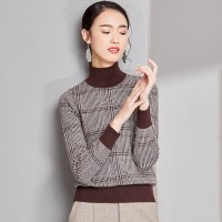 欧昵雪秋冬千鸟格高领套头毛衣女长袖格子打底毛针织衫厚