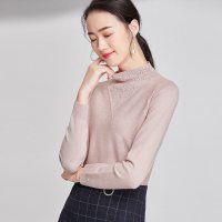 欧昵雪秋冬镂空提花拼接半高领针织衫女打底长袖套头毛衣