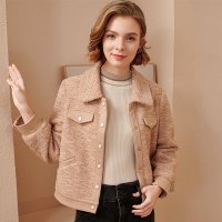 欧昵雪冬装小香风翻领显瘦短款外套女仿麂皮长袖口夹克