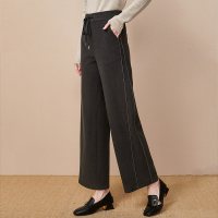 欧昵雪冬装松紧高腰显瘦毛呢阔腿裤女直筒宽松垂感长裤