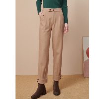 欧昵雪冬装松紧高腰毛呢哈伦裤女宽松直筒九分呢子萝卜裤