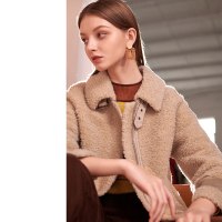 欧昵雪冬装Polo领显瘦中长款羊羔毛外套女加绒保暖大衣