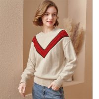 欧昵雪冬装圆领撞色麻花厚实保暖显瘦毛衣女宽松针织打底衫