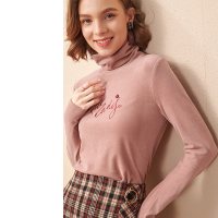 欧昵雪冬装堆堆领字母绣花磨毛针织衫女长袖显瘦保暖毛衣
