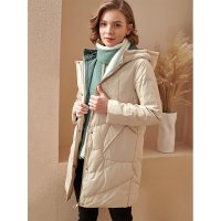 欧昵雪冬装连帽后背字母绣花中长款棉服女保暖显瘦棉衣
