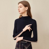 欧昵雪冬装半高领显瘦打底毛衣女欧根纱条纹长袖针织衫