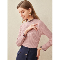 欧昵雪冬装波浪立领显瘦毛衣打底衫女长袖上衣修身针织衫