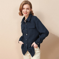 欧昵雪冬装Polo领磨毛直筒衬衫上衣女显瘦厚款衬衣开衫