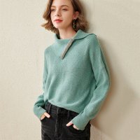 欧昵雪秋冬装不规则翻领宽松显瘦毛衣女慵懒风长袖针织衫
