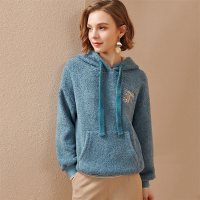欧昵雪冬装减龄连帽绣花宽松羊羔毛卫衣女显瘦抓绒上衣