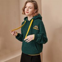 欧昵雪冬装连帽字母绣花颗粒绒宽松卫衣女显瘦保暖上衣