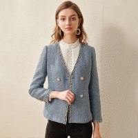 欧昵雪小香风V领粗纺编织短外套女显瘦长袖开衫夹克