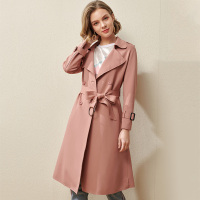 欧昵雪气质翻领收腰中长款过膝风衣女长袖显瘦外套