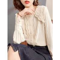 欧昵雪设计感娃娃领花边显瘦衬衫女洋气长袖小衫上衣