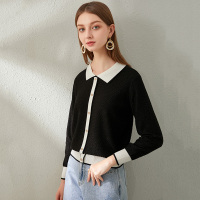 欧昵雪减龄翻领套头针织衫女短款小众气质长袖上衣