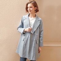欧昵雪复古翻领显瘦中长款风衣女宽松长袖双排扣外套
