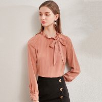 欧昵雪木耳立领蝴蝶结显瘦长袖小衫女设计感洋气上衣
