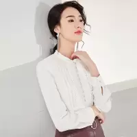 欧昵雪立领花边修身显瘦长袖白色衬衫女上衣时尚小衫