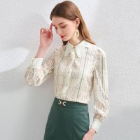 OUNIXUE欧昵雪 | 2022春季洋气小衫翻领瓜娃子蕾丝衫上衣印花长袖衬衫女