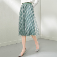 OUNIXUE欧昵雪 | 春季气质高腰显瘦百褶裙夏季过膝中长款裙子网纱格子半身裙女