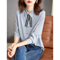 OUNIXUE欧昵雪 | [可拆卸织带上衣]春季文雅知性T字型褶裥百搭纽扣通勤衬衫