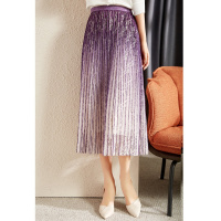 OUNIXUE欧昵雪 | [梦幻压褶裙]春季渐变蕾丝A字裙松紧高腰中长款半身裙女