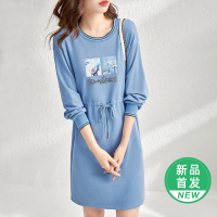 OUNIXUE欧昵雪 | [时尚烫图字母连衣裙]春季文艺范圆领长袖宽松抽绳卫衣裙女