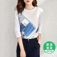 OUNIXUE欧昵雪 | 春显瘦简约长袖潮流印花上衣百搭时尚套头圆领仿时尚女式T恤