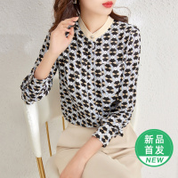 OUNIXUE欧昵雪 | [复古几何印花衬衣]春季时尚立领长袖显瘦小衫直筒衬衫女