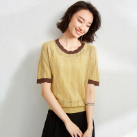 OUNIXUE欧昵雪 | 夏季波浪边圆领宽松显瘦薄款上衣镂空短袖女式针织衫