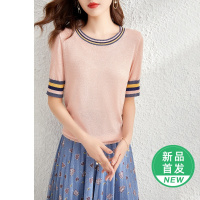 OUNIXUE欧昵雪 | [时尚洋气T恤]夏季撞色条纹圆领针织衫休闲上衣宽松短袖女