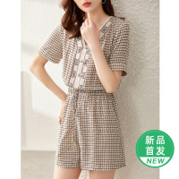 OUNIXUE欧昵雪 | [抽绳几何印花连体裤]夏季时尚设计感V领短袖宽松裤子女