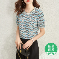 OUNIXUE欧昵雪 | [时尚碎花小衫]夏季文艺范圆领印花上衣百搭短袖T恤女